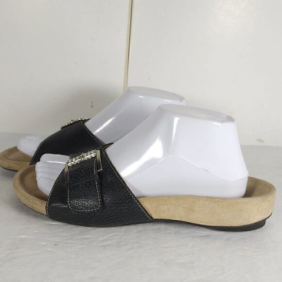 Spring Step L'artiste Women's EU40 US9-9,5 Black Leather One Strap Slide Sandals - Picture 2 of 13